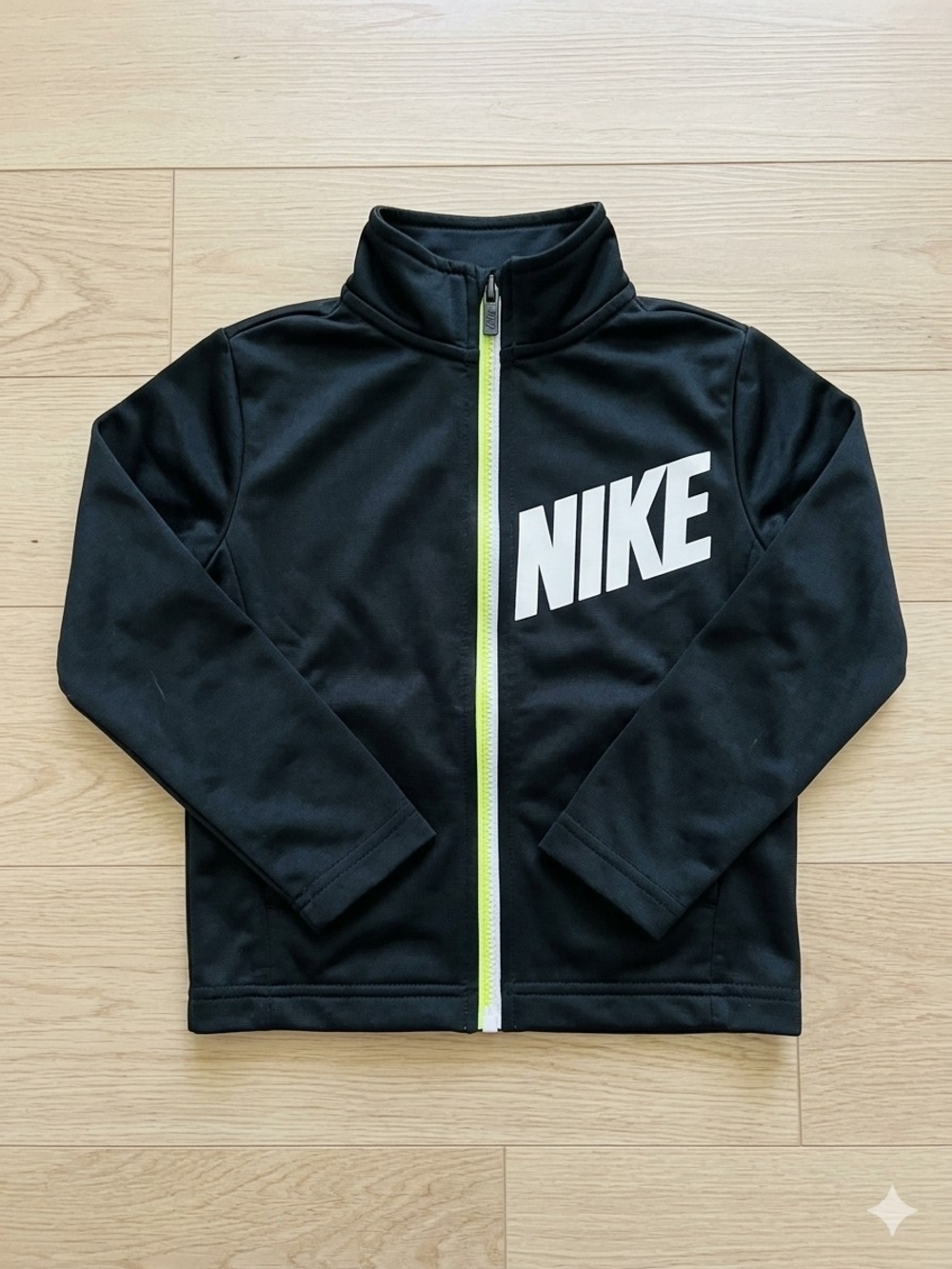 Nike Kids Black Jacket with White Logo and Neon Yellow Trim